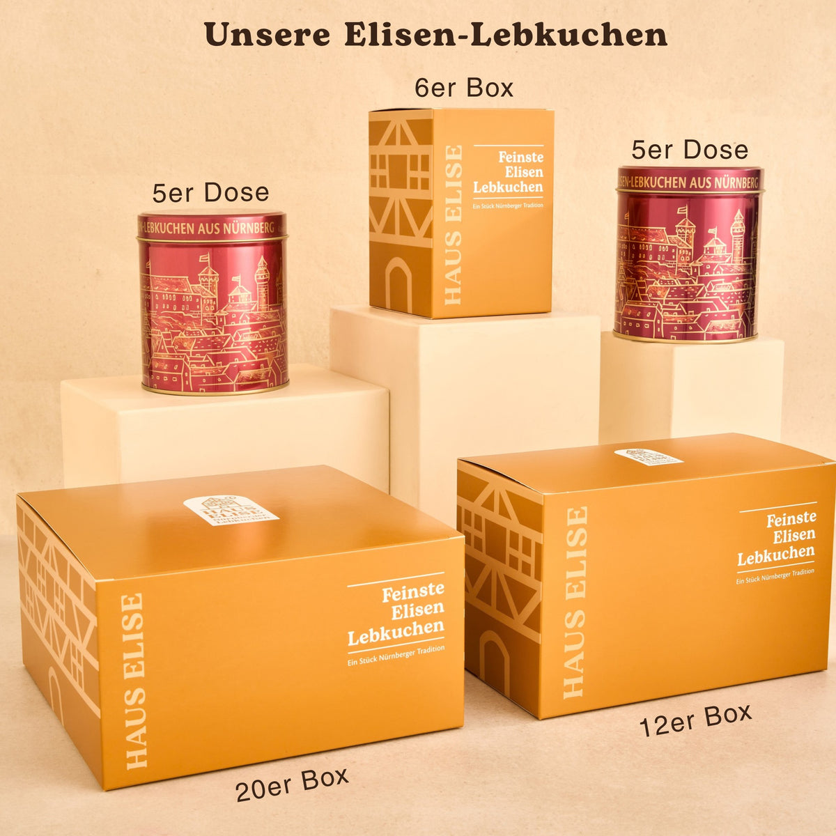 Das HAUS ELISE Sortiment: 5er Dose, 6er, 12er und 20er Box