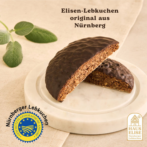 Schokolierter Elisen-Lebkuchen mit Anschnitt, Nürnberger Lebkuchen g.g.A.