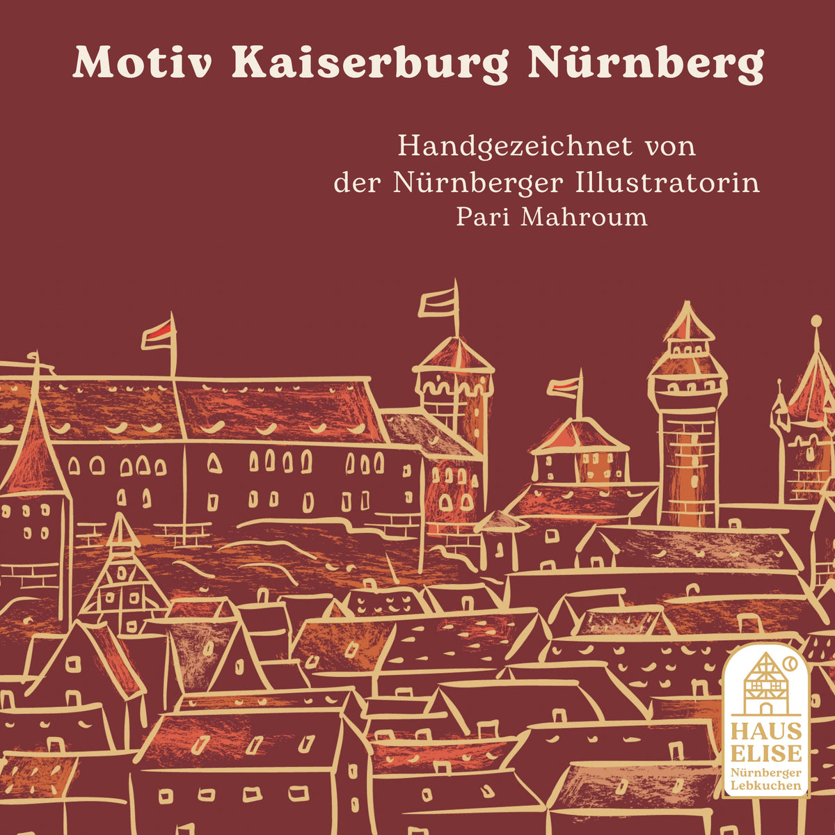 Motiv Kaiserburg Nürnberg, handgezeichnet von Pari Mahroum
